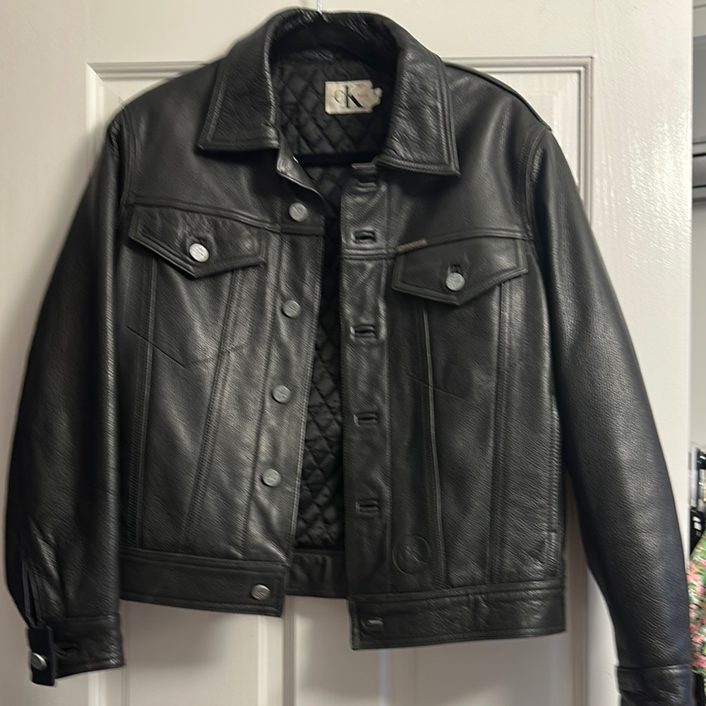Vintage Calvin Klein Black Leather Jacket for Men